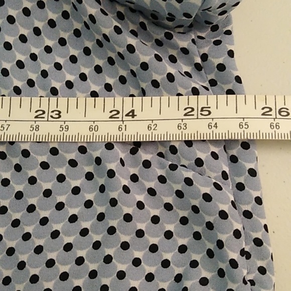 WHO WHAT WEAR BLUE & BLK POLKA DOT, RUFFLE CUFF BUTTON DOWN BLOUSE - Picture 6 of 8